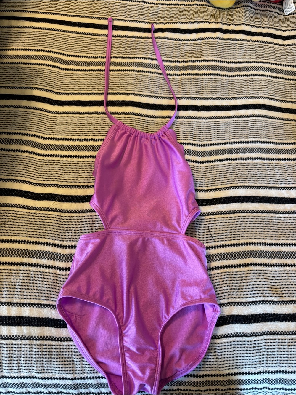 Capezio Girls' Purple Halter One-Piece Swimsuit with Skirted Detail